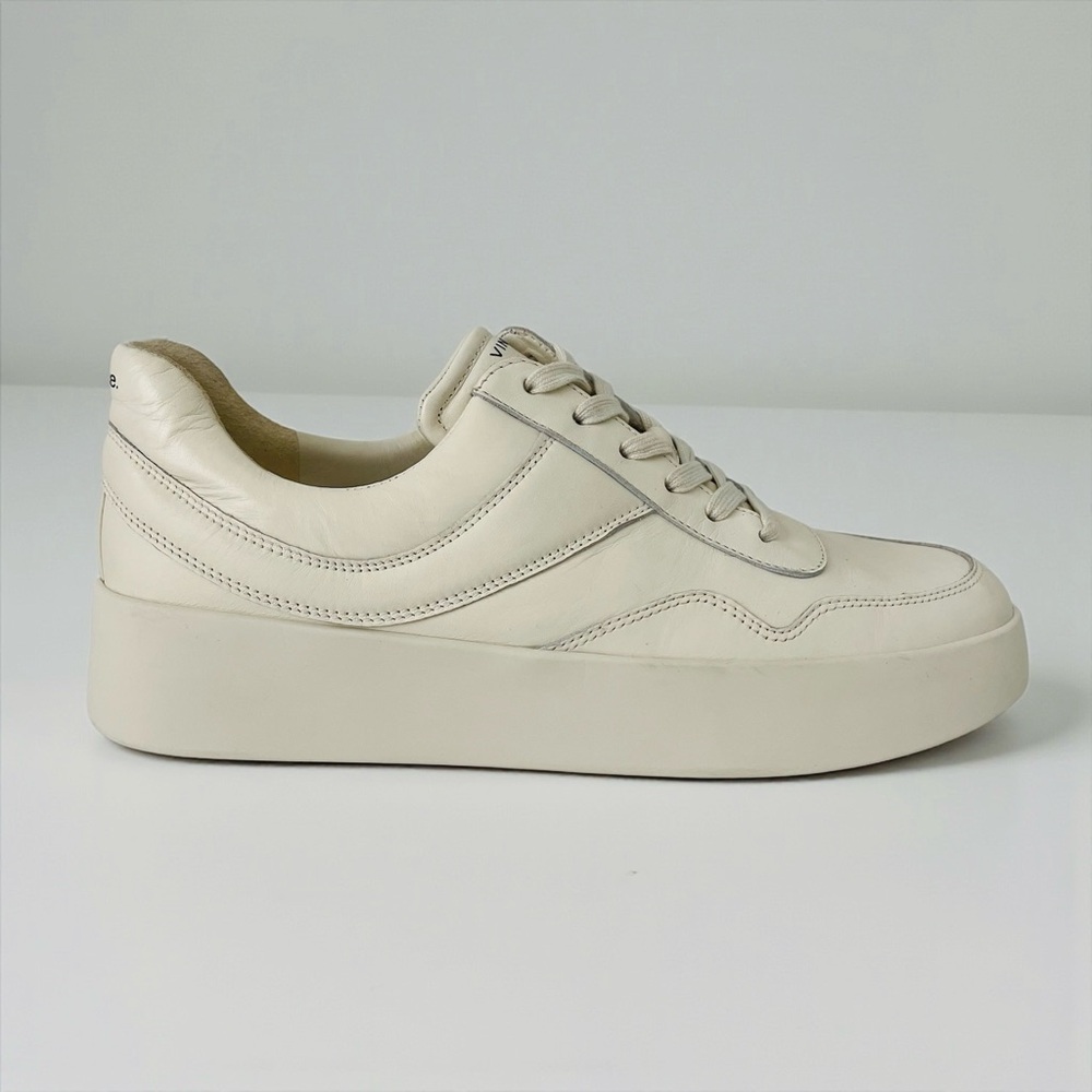 VINCE Warren Court Leather Platform Lace Up Sneakers in Milk NEW